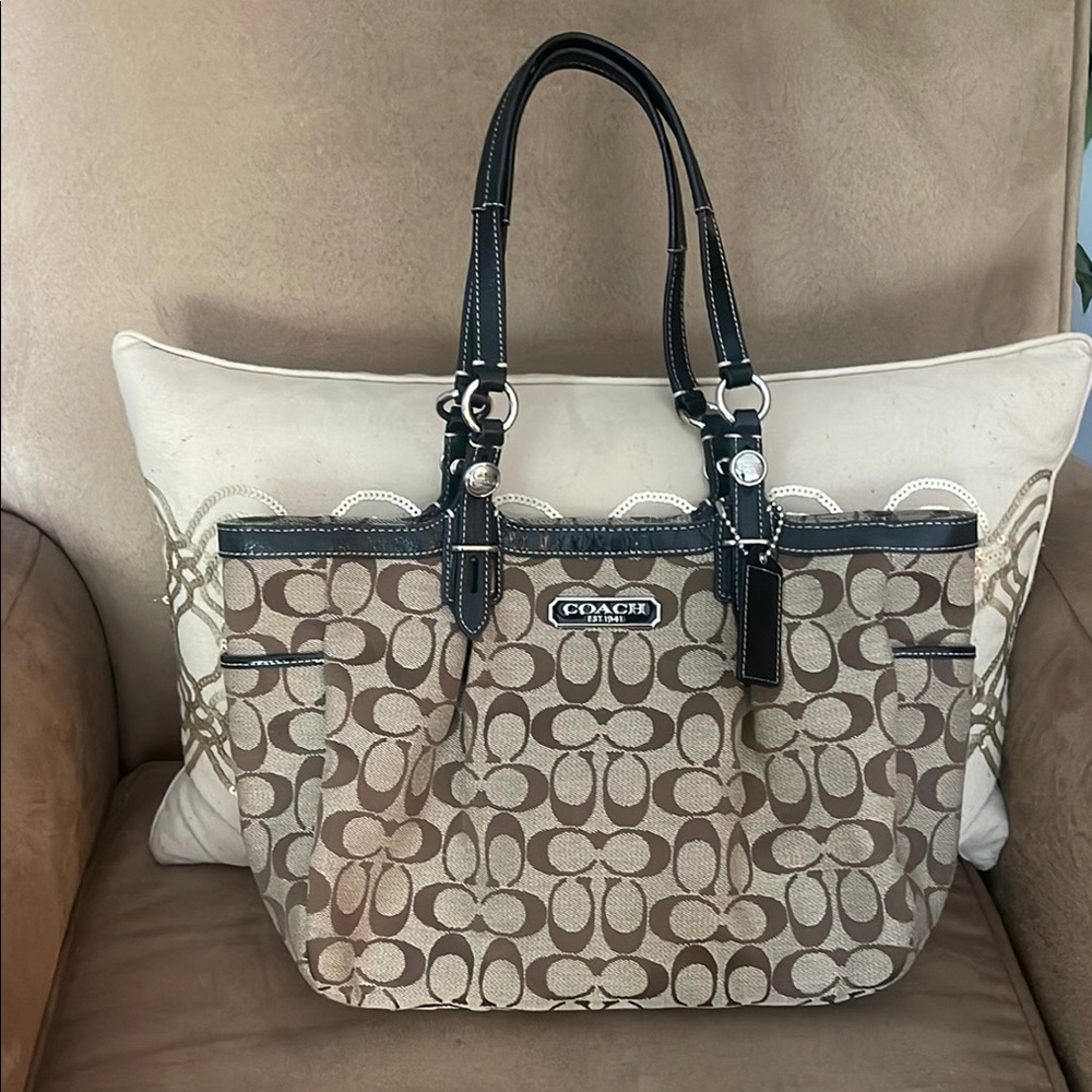 Coach Brown and Black Signature Tote
